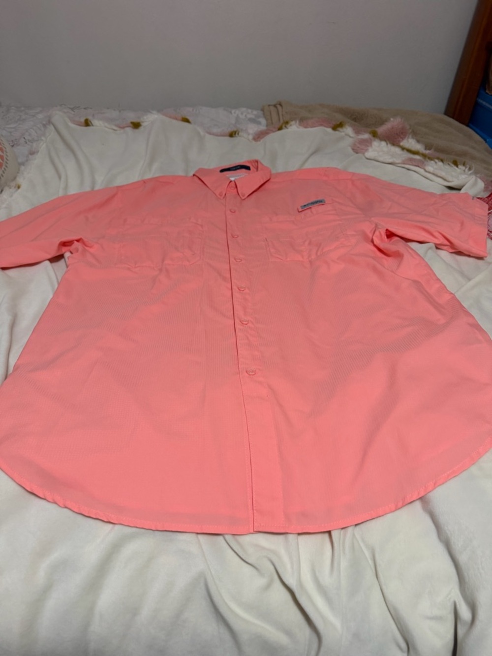 Columbia Tamiami Coral Short-Sleeve Button-Up Shirt Large Tall